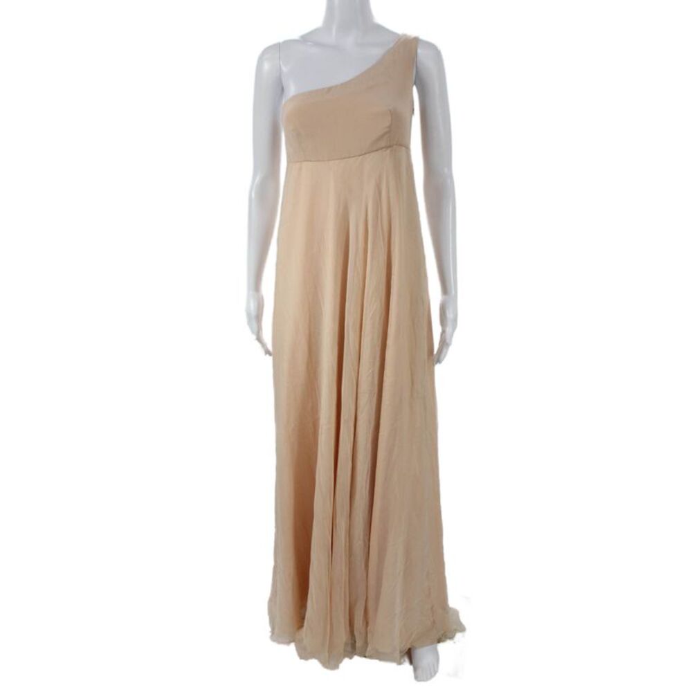 Contessa Womens Long One Shoulder Chiffon Dress Beige Size 42